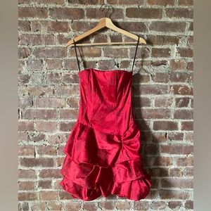 Red strapless mini dress